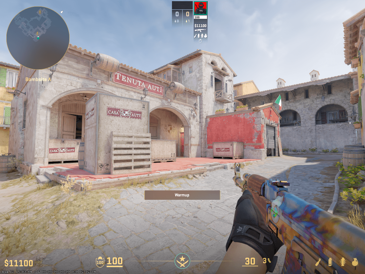 Default CS2 viewmodel with an AK-47 on Inferno Bombsite A