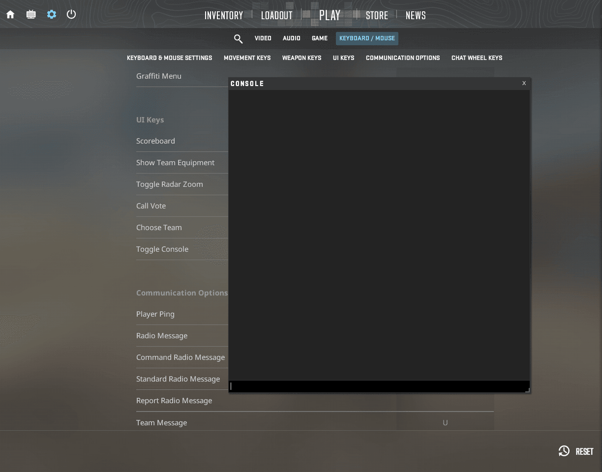 The CS2 developer console open with its command input at the bottom